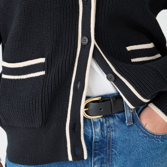 Tipped V-neck 100% cotton cardigan sweater - Picture 3 of 3